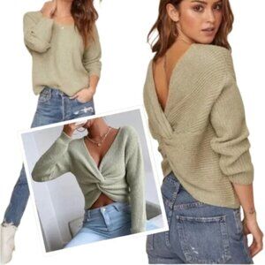 ASTR The Label Sweater Olive Green Twist Back Size XL